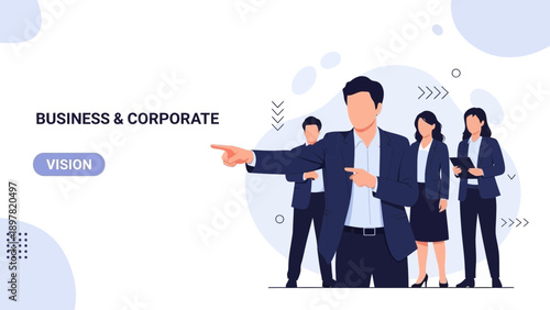 Business Team Leadership Vision Pointing Forward Corporate Success Strategy