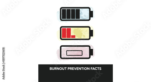 Battery levels illustration for burnout prevention facts