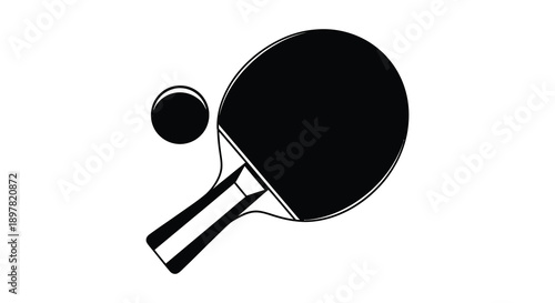 A minimalist black and white illustration depicts a ping pong paddle and ball symbolizing the sport high quality professional detailed