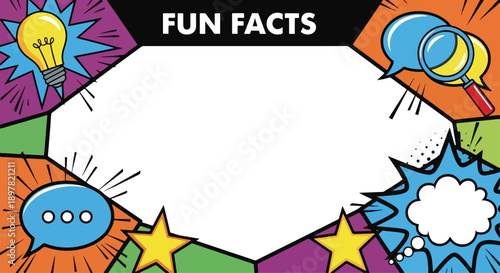 Colorful comic style frame with fun facts banner and copy space