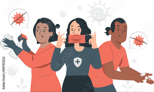 Healthcare professionals taking precautions against virus transmission in a public setting