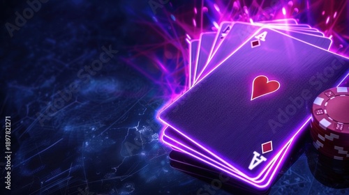 Wallpaper Mural Vibrant Neon Ace Playing Cards Against Dark Background with Colorful Light Effects for Casino Theme Torontodigital.ca