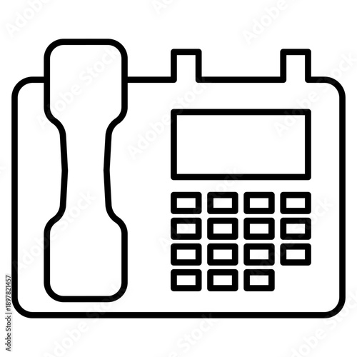 Office Landline Telephone with Handset Line Art Icon