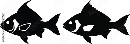 Two stylized black fish swimming side by side in a minimalist design