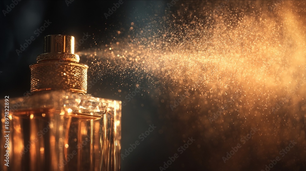Obraz premium Perfume Spray in Golden Light / 黄金色の光に包まれる香水のミスト5