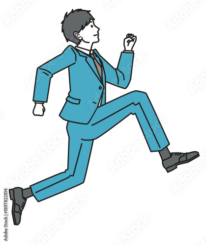 モチベーション高くジャンプするスーツ姿の男性