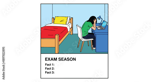 Young student studying for exams in her dorm room