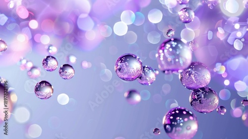 Colorful and Vibrant Purple Bubbles with Abstract Background of Soft Focus Lights and Sparkles