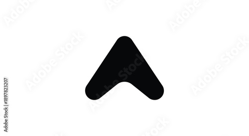 A minimalist image displays a solid black stylized arrowhead shape pointing upwards on a white background high quality