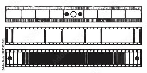 Black and white film strips arranged on a dark background