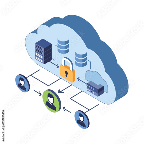 Cloud Computing Security and Data Protection Illustration.