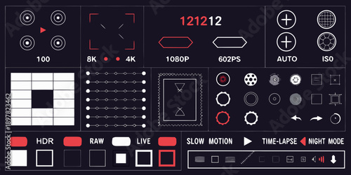 Digital interface displaying camera settings and recording options