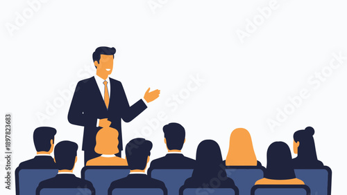 Businessman Presenting to Audience in Seminar Room