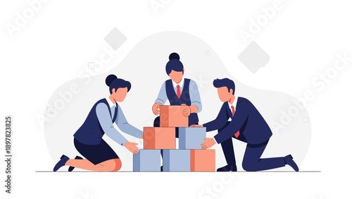 Teamwork building blocks, business collaboration, creative solution, success concept