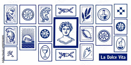 Collection of vintage style botanical and animal illustrations in frames