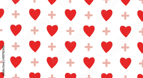 Red hearts and crosses on white background.