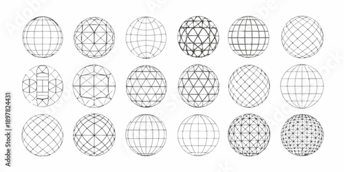 Geometric progression of sphere like shapes with grid lines