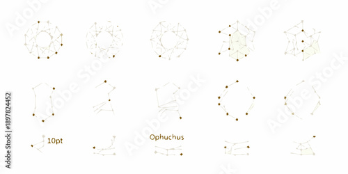 Geometric patterns of connected dots and lines in a grid arrangement