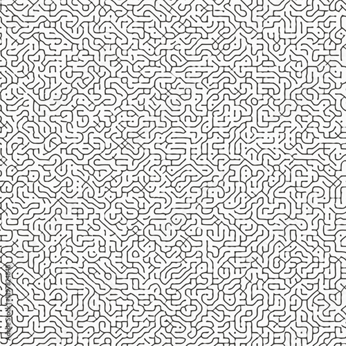 Seamless Abstract Labyrinth Pattern of Intricate Black Lines on White Background