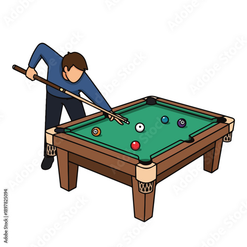 A man in blue plays pool
