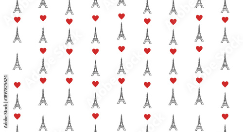 Eiffel Tower and heart pattern design.