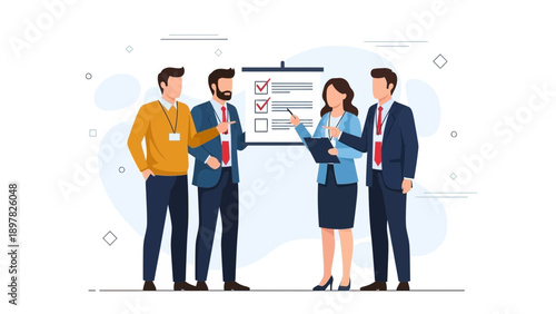 Business Team Meeting Presentation with Checklist and Board