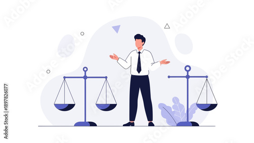 Man Weighing Options with Scales of Justice Concept