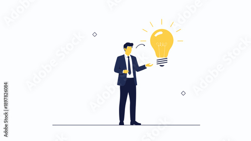 Businessman Presenting a Bright Idea Lightbulb - Innovation Concept
