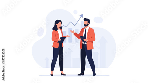 Business professionals discussing growth chart and strategy, teamwork concept