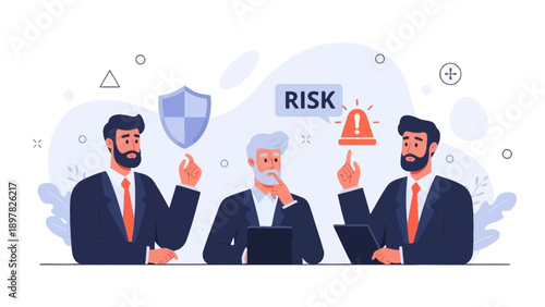 Businessmen discussing risk and protection, meeting concept