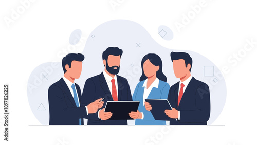 Diverse business team collaborating on digital tablet in modern office meeting