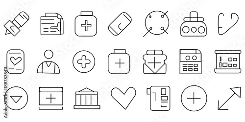 Medical icons set in a clean flat design, representing healthcare, research, and science concepts