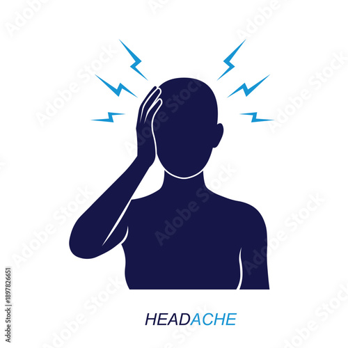 Silhouette of person with headache and lightning