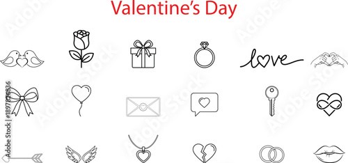 Valentine's day icons and symbols for love and romance