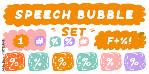 Colorful speech bubble set with numbers symbols and text elements