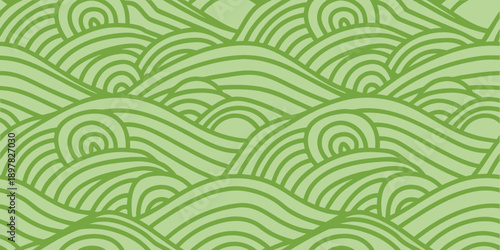 Abstract pattern of repeating light green wave like shapes