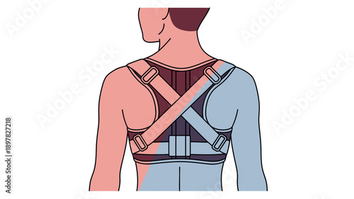 This anatomical view of a person wearing a medical back brace and posture corrector provides a helpful visual for health and wellness content and educational materials.