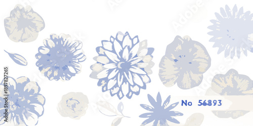 Abstract floral arrangement in shades of blue and gray