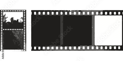 Black and white film strip with two visible frames and empty space