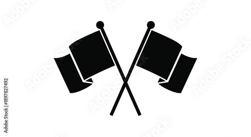 A stark black and white image depicts two crossed flags symbolizing competition victory or a finish line