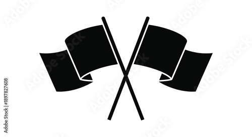 A minimalist depiction showcases two black flags crossed diagonally creating a stark symbolic image high quality professional detailed