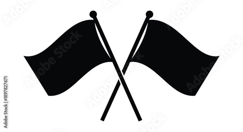 A graphic depiction shows two black flags crossed creating a stark and symbolic visual representation high quality professional