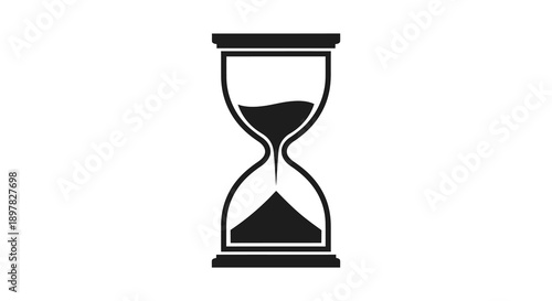 A simple black and white illustration depicts a classic hourglass shape with sand partially flowing between the glass bulbs