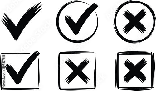 Quadro su tela Set of Checkmarks and Crosses in Various Shapes