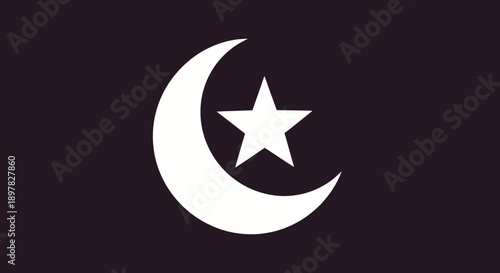 White crescent moon and star on dark background, islamic symbol vector illustration for ramadan, eid mubarak, and muslim faith