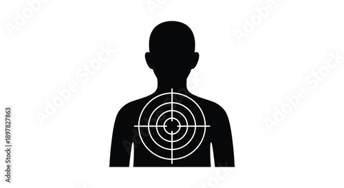 A stark black silhouette of a human torso features a prominent target centered on the back high quality