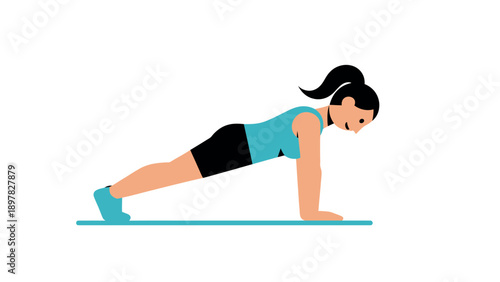Fit woman doing a plank exercise on a mat, demonstrating a core strength workout routine suitable for health and fitness applications or wellness programs