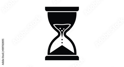 A stark black silhouette depicts a classic hourglass with sand partially traversing the narrow center high quality professional