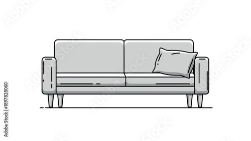 A minimalist grey twoseater sofa with a comfortable pillow offers versatile seating for modern living rooms, perfect for interior design mockups, furniture catalogs, or home decor concepts.