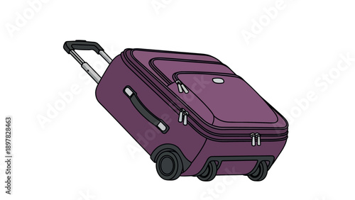 Vibrant purple wheeled luggage angled for effortless travel, featuring an extended telescopic handle and secure zippers, perfect for promoting vacation adventures and stylish journey